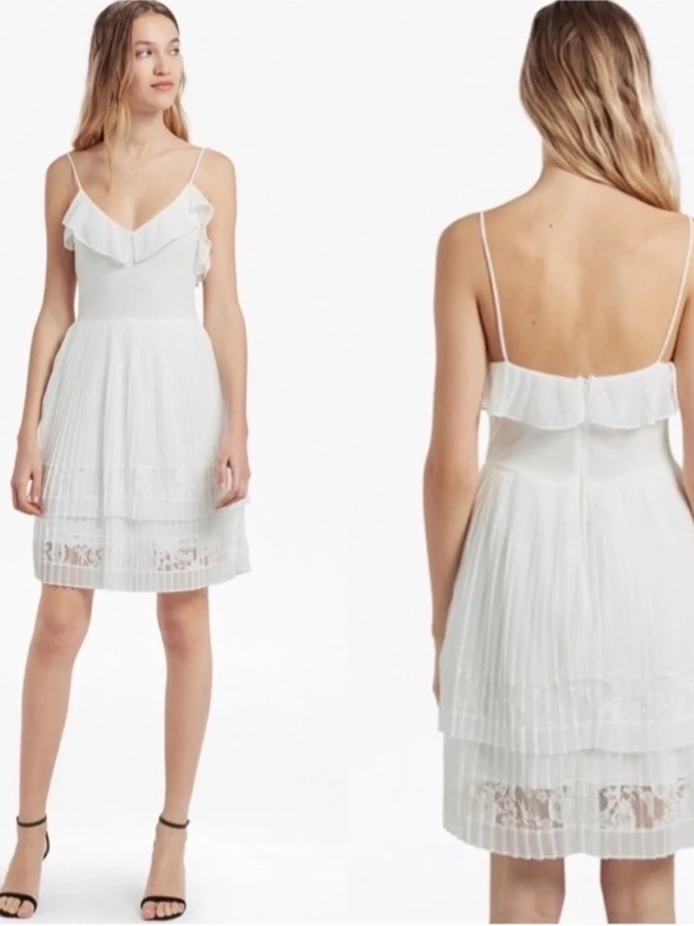 French Connection White Mini Pleated Slip Dress